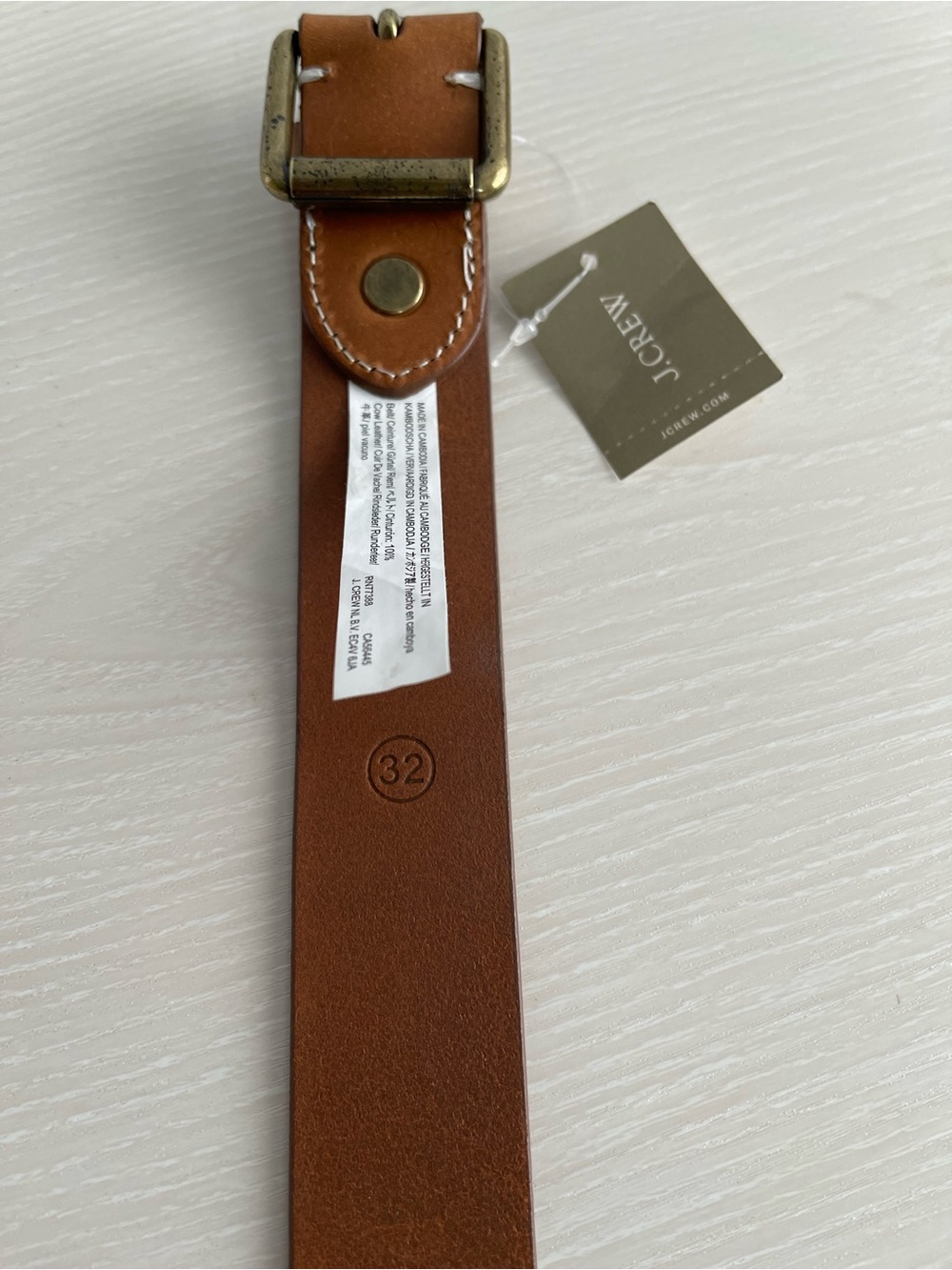 J. CREW Brown Leather Belt with Brass Buckle Men’s Size 32 - Picture 2 of 6